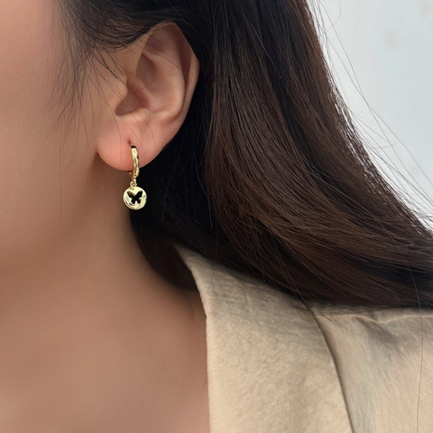 Schmetterling Ausschnitt Rund Anhänger Creolen Kupfer Plattiert Mit 925 Sterling Silber Ohrring Stecker Minimalistisch Damen
