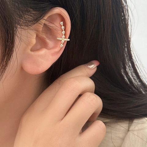 Polsino Per Orecchie A Forma Di Croce In Rame Con Zirconia Cubica Senza Foro Gioielli Di Moda Eleganti Per Donna