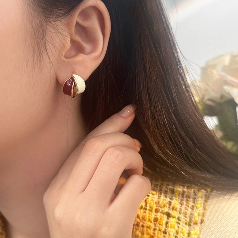 Orecchini A Lobo Geometrici Smalto Colore A Contrasto Rame Con Perno In Argento Sterling 925 Retrò Per Donne