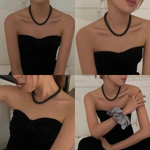 Collier De Perles En Pierre Naturelle Noir Élégant Minimaliste Choker Femmes Style De Luxe Accessoire Bijoux Réglable Avec Fermoir