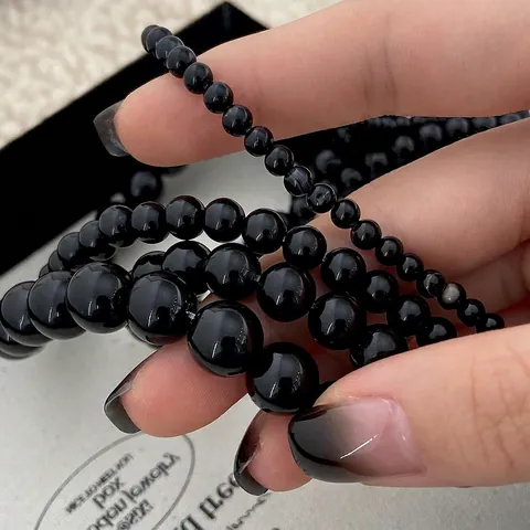 Collier De Perles En Pierre Naturelle Noir Élégant Minimaliste Choker Femmes Style De Luxe Accessoire Bijoux Réglable Avec Fermoir