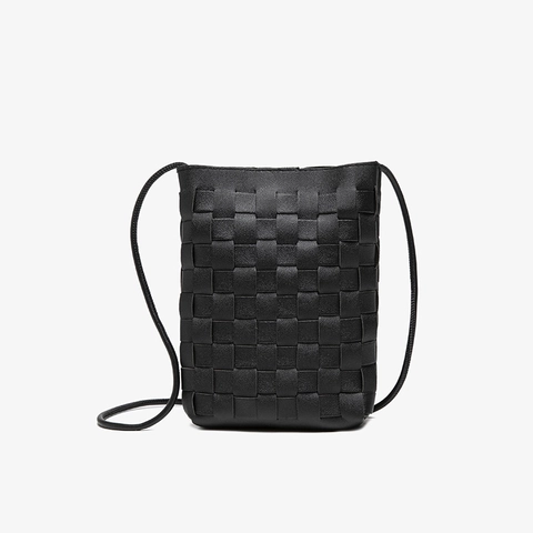 Borsa per Cellulare in Pelle PU Intrecciata alla Moda Stile Intrecciato Quadrata a Tracolla Con Chiusura Magnetica Tinta Unita Minimalista