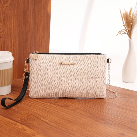 Borsa A Tracolla In Paglia Intrecciata Piccola Pochette Quadrata Con Tracolla A Catena E Cinturino Da Polso Donna Moda Mare