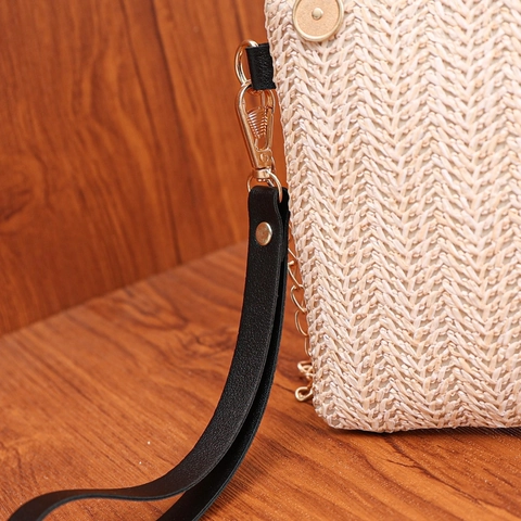 Borsa A Tracolla In Paglia Intrecciata Piccola Pochette Quadrata Con Tracolla A Catena E Cinturino Da Polso Donna Moda Mare