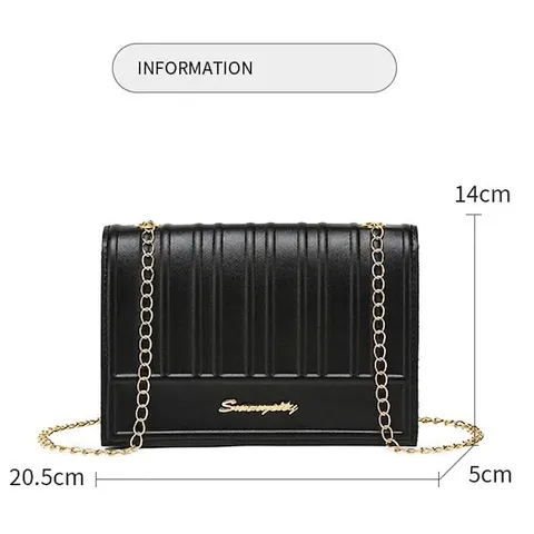 Borsa A Tracolla Donna Moda Pelle PU Texture Pieghettata Verticale Catena Dorata Borsa A Spalla Piccola Borsa Quadrata A Patta