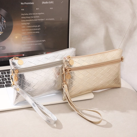 Gesteppte PU-Leder-Clutch-Tasche Mit Abnehmbarer Goldkette Und Handschlaufe Umhängetasche Rautenmuster Für Damen