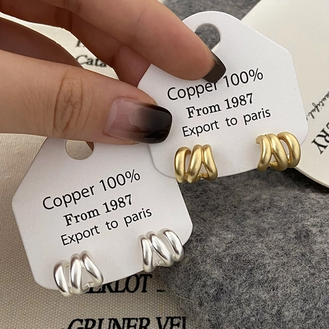 Orecchini A Lobo A Spirale A Tre Strati Francese Rame Opaco Geometrico Forma C Gioielli Eleganti Regalo Per Donna