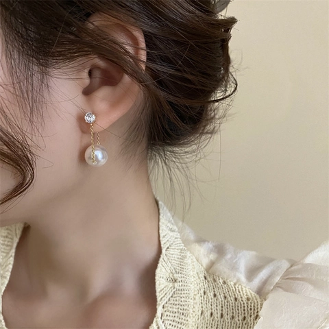 Elegant Artificial Pearl Drop Earrings Long Tassel Chain With Zircon Copper Jewelry For Women Gift