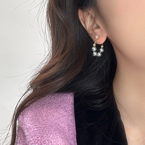 C-Shape Artificial Pearl Hoop Earrings With Copper Earring Post And Zircon Elegant Minimalist Fashion Accessory For Women