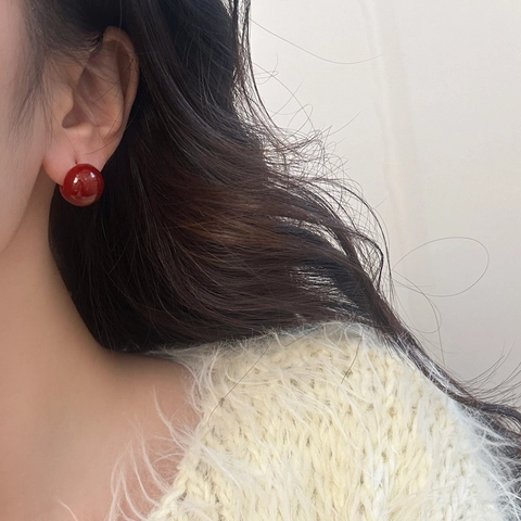 Ronde Bal Oorknopjes Met 925 Sterling Zilveren Oorsteker Retro Glanzend Emaille Stijl Sieraden Voor Dames