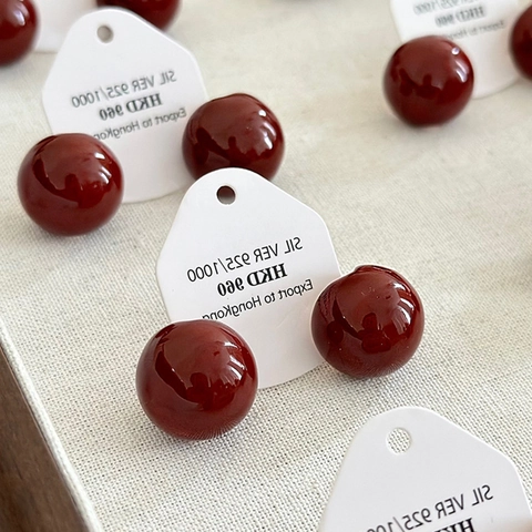 Ronde Bal Oorknopjes Met 925 Sterling Zilveren Oorsteker Retro Glanzend Emaille Stijl Sieraden Voor Dames