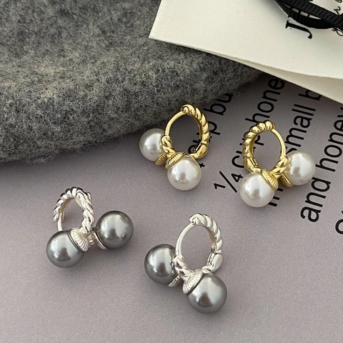 Twist Metal Artificial Pearl Stud Earrings With 925 Sterling Silver Earring Post French Vintage Elegant Simple For Women