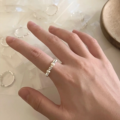 Elegante Anello Aperto in Rame con Perla d'Acqua Dolce e Zirconia Placcato Oro Argento Geometrico Fiocco Stella Luna Regolabile