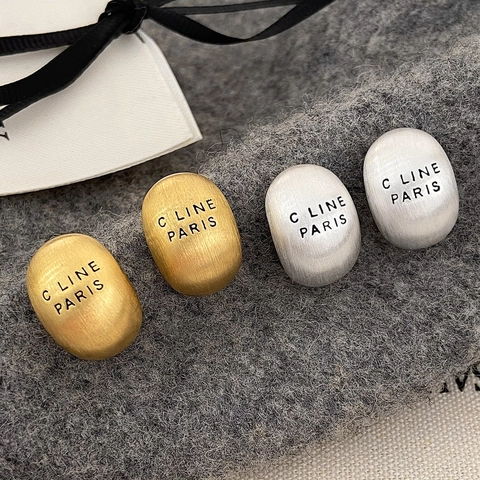 Vintage Letter Design Oval Stud Earrings Matte Brushed Metal Retro Minimalist Jewelry For Women