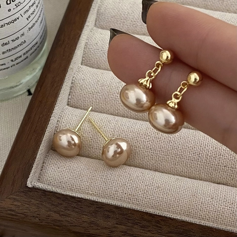 Pendientes De Perlas Artificiales Vintage Franceses Con Poste De Plata De Ley 925 Baño De Oro Joyería Elegante Para Mujer