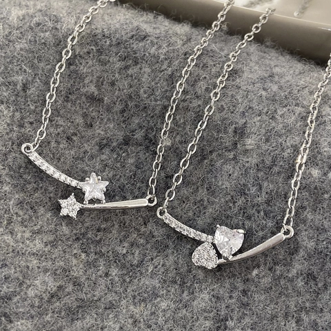 Stern Herz Anhänger Halskette Kupfer Zirkonia Eingelegt Einfach Leicht Luxus Schlüsselbein Kette Schmuck Für Damen Geschenk