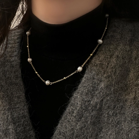 Elegante Collana E Bracciale In Perle D'acqua Dolce Catena In Rame Placcato Oro Gioielli Minimalisti Per Donna