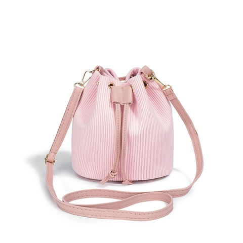 Bolso De Cubo Con Cordón De Pana Para Mujer Color Sólido Bolso De Hombro Retro Estilo Simple De Ocio Correa PU Dorado
