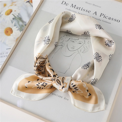 Women Satin Square Scarf Paisley Print Fashion Headscarf Silk Like Neckerchief Neck Scarf For Hair Bag Decoration Accessory