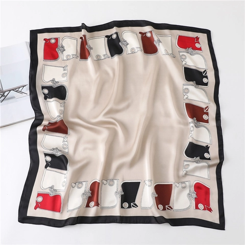 Elegant Square Scarf Satin Feeling Satin Neck Scarf French Retro Geometric Print Polyester Decorative Fashion Accessory Women