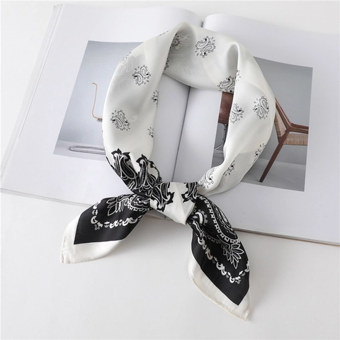 Women Satin Square Scarf Paisley Print Fashion Headscarf Silk Like Neckerchief Neck Scarf For Hair Bag Decoration Accessory