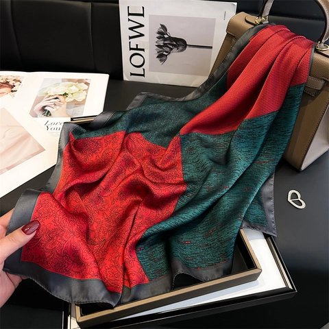 Foulard Carré Femme Imprimé Paisley Vintage Élégant Écharpe En Satin Synthétique Rétro Color Block Soyeux