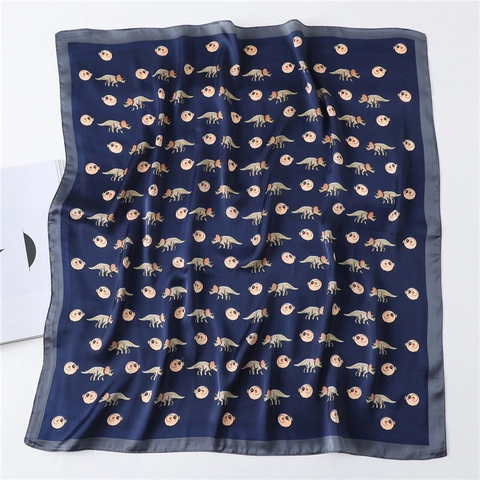 Foulard Quadrato Raso Artificiale Raso Motivo Dinosauro Cartone Animato Collo Testa Moda Decorativo Per Donna
