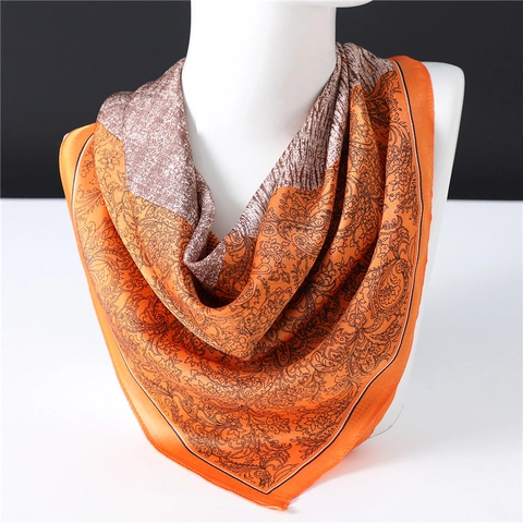 Foulard Carré Femme Imprimé Paisley Vintage Élégant Écharpe En Satin Synthétique Rétro Color Block Soyeux