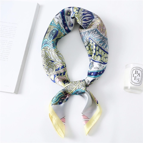 Retro Paisley Printed Square Scarf Elegant Imitation Satin Neckerchief For Women Bohemian Floral Soft Satin Head Kerchief