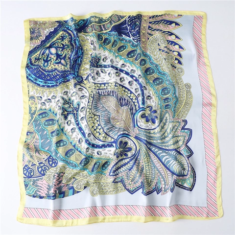 Retro Paisley Printed Square Scarf Elegant Imitation Satin Neckerchief For Women Bohemian Floral Soft Satin Head Kerchief