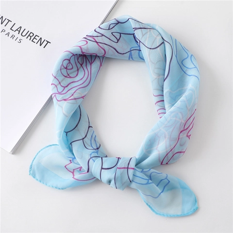 Elegant Rose Print Chiffon Scarf Women Lightweight Sheer Floral Neck Head Accessory Square Wrap Sunscreen Fashion