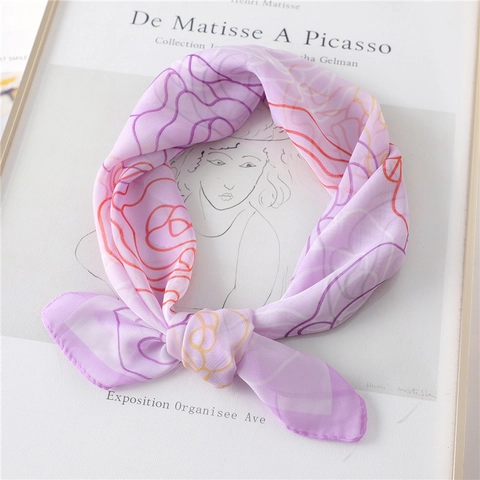 Elegant Rose Print Chiffon Scarf Women Lightweight Sheer Floral Neck Head Accessory Square Wrap Sunscreen Fashion
