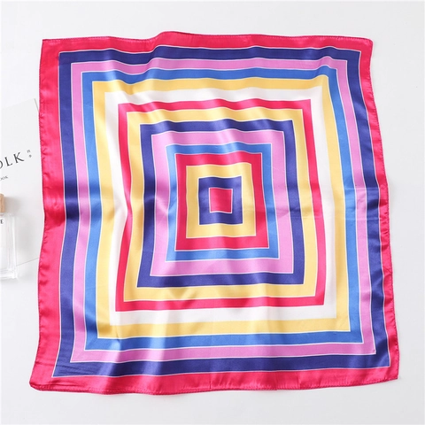 Elegante Foulard Quadrato in Raso da Donna Sciarpa al Collo con Stampa Geometrica Colorata Accessorio Leggero per Pendolari Professionali