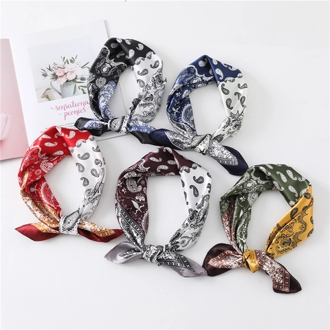 Sciarpa In Satin Con Stampa Paisley Vintage Quadrata Fascia Per Capelli Da Donna Elegante Accessorio Floreale