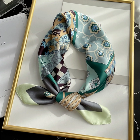 Elegante Foulard Quadrato Da Donna In Satin Di Poliestere Con Stampa Floreale Geometrica Sciarpa Da Testa Scialle Accessorio