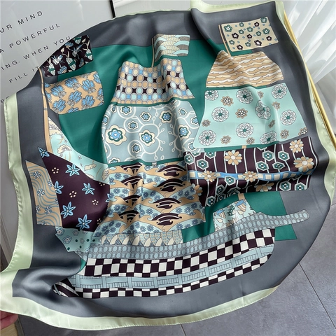 Elegante Foulard Quadrato Da Donna In Satin Di Poliestere Con Stampa Floreale Geometrica Sciarpa Da Testa Scialle Accessorio