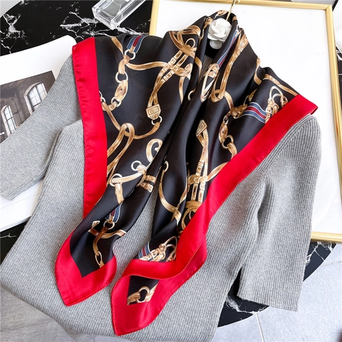 Quadratisches Satinntuch Kopftuch Halstuch ImitationsSatin Polyester Kette Reitsport Druck Retro Dekoratives Damen Wrap