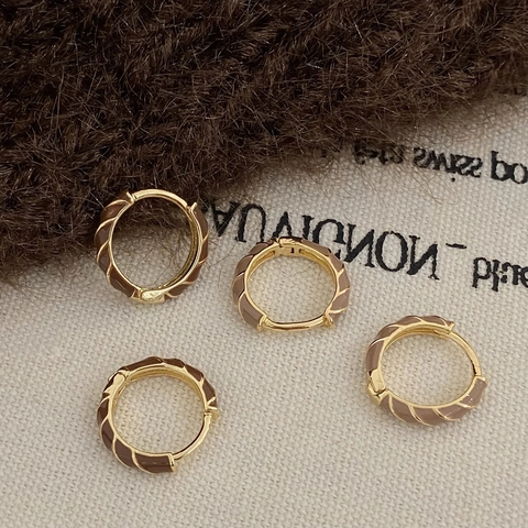 Pendientes De Aro Retorcidos Vintage Con Poste De Cobre Esmalte Goteo Aceite Marrón Chapado En Oro Joyas Retro Para Mujer