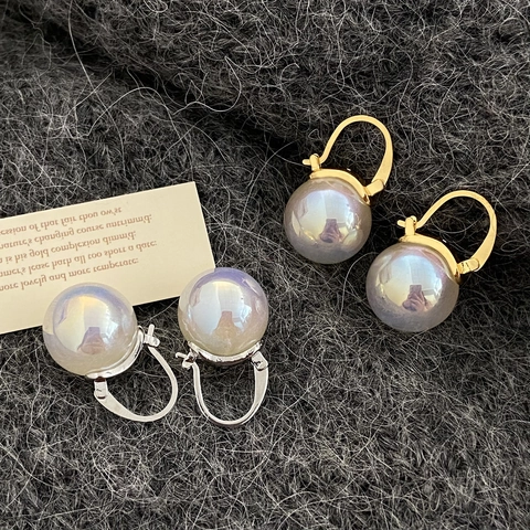 Vintage Französische Kupfer Hängeohrringe Mit Irisierender Großer Perle Elegante Retro Ohrringe Für Damen