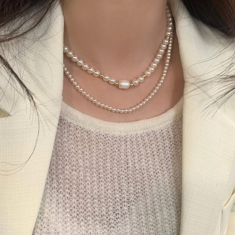 Gelaagde Zoetwaterparelketting Voor Dames Elegant Vintage Barokke Parelhanger Legering Verguld Verstelbaar