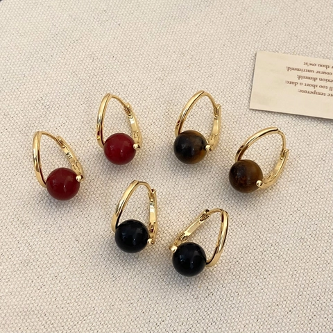 Hoop Dangle Earrings For Women Copper Alloy Round Bead Faux Artificial Pearl Geometric U Shape Minimalist Vintage Korean Style