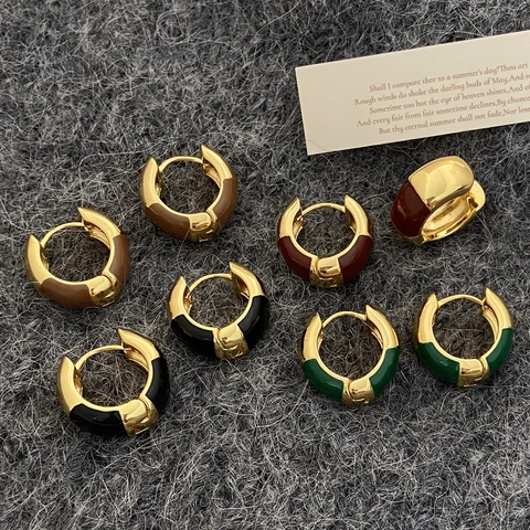 Maillard Stil Chunky Creolen Für Damen Emaille Tropföl Kupfer Geometrisch Retro Vergoldeter Schmuck Silver Earring Post