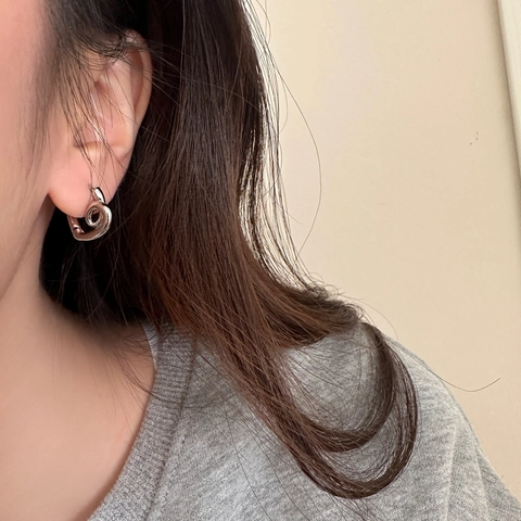 Minimalistische Hart Hoop En Knop Oorbellen Koper Met 925 Sterling Zilveren Oorsteker Gedraaid Gepolijst Metaal