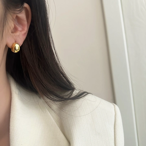 Boucles D'oreilles Puces Goutte D'eau Minimalistes Cuivre Plaqué Or Argent Poli Forme De Galet Bijoux Femmes