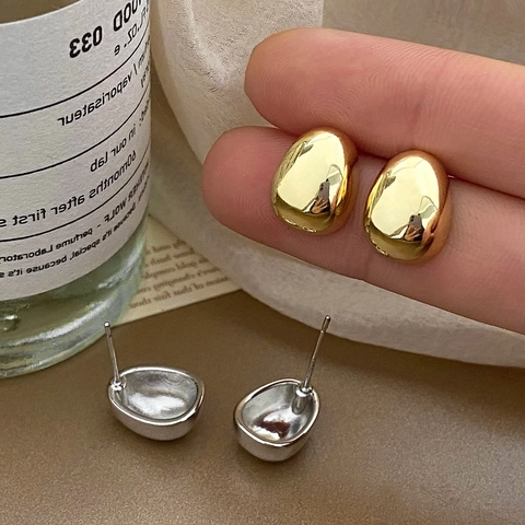 Boucles D'oreilles Puces Goutte D'eau Minimalistes Cuivre Plaqué Or Argent Poli Forme De Galet Bijoux Femmes