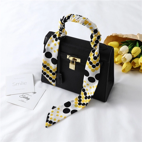Long Narrow Skinny Scarf Twilly Polyester Printed Polka Dot Floral Multi Functional For Bag Handle Headband Neck Tie