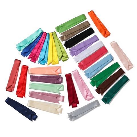 Elegant Satin Narrow Long Scarf For Women Solid Color Floral Printed Ribbon Neckerchief Headband Hair Tie Handbag Decor Fashion Accessory