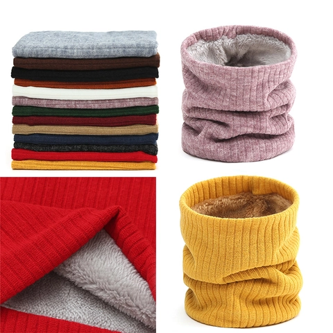Women Men Winter Neck Warmer Knitted Ribbed Fleece Lined Snood Thick Warm Soft Thermal Infinity Scarf Neck Gaiter Outdoor Accessory