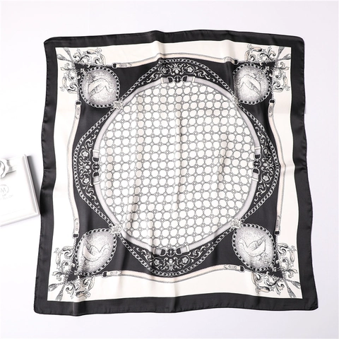 Women Square Scarf Satin Polyester Satin Feel Chain Print Geometric Pattern Elegant Neckerchief Hair Tie Fashion Accessory