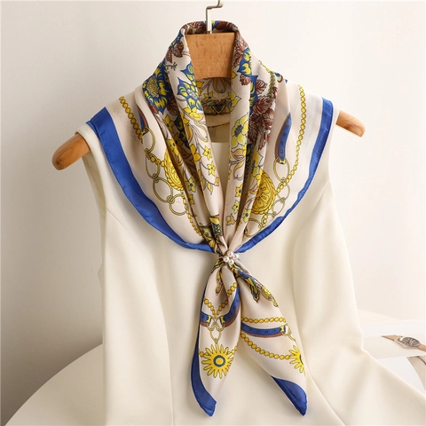 Elegant Women's Floral Print Satin Square Scarf Silk-Like Hair Tie Neck Wrap Bandana Lightweight 70cm Fashion Accessory